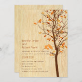 Woodgrain mit Liebe-Vögeln im Baum - Herbst Einladung (Vorne/Hinten)