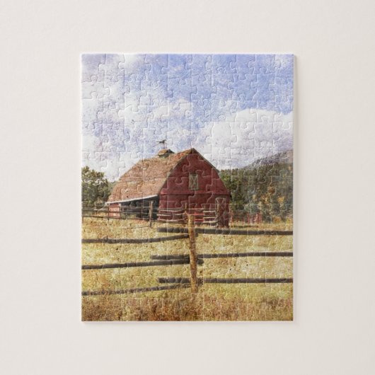 Woodgrain Western Country Farm Primitive Red Barn Puzzle (Vertikal)