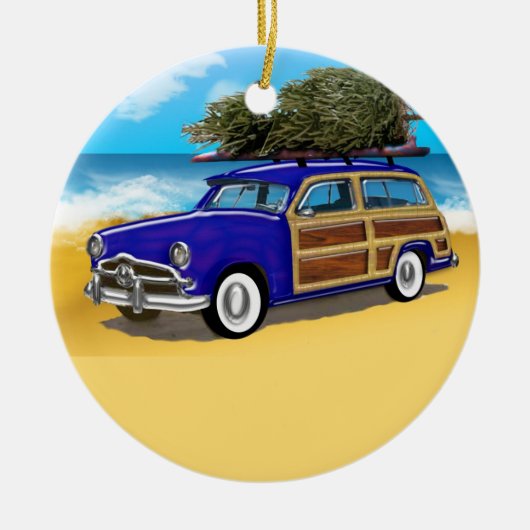 Woodie surfen mit Weihnachtsbaum Keramik Ornament (Vorne)