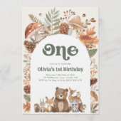 Woodland 1st Birthday Wild One Forest Animals Einladung (Vorderseite)