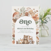 Woodland 1st Birthday Wild One Forest Animals Einladung (Stehend Vorderseite)