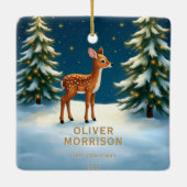 Woodland 1st First Christmas Baby Photo Keramikornament (Rückseite)