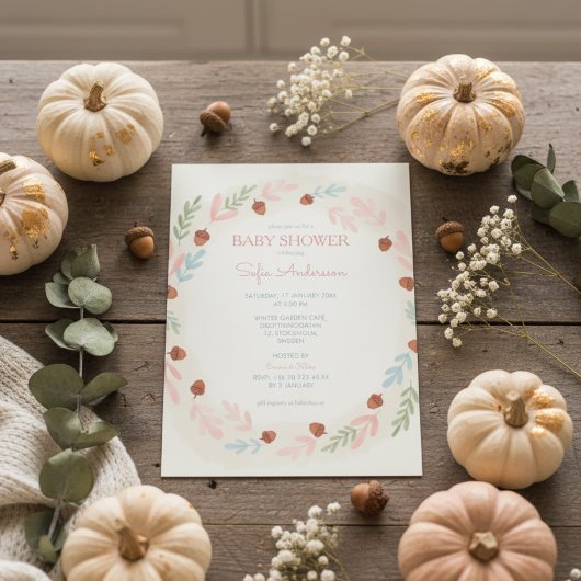 Woodland Acorn Kinderdusche Einladung