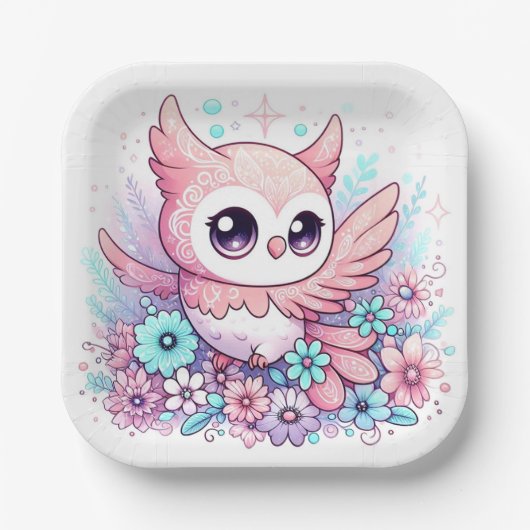 Woodland Adorable Owl Babydusche Pappteller (Vorderseite)
