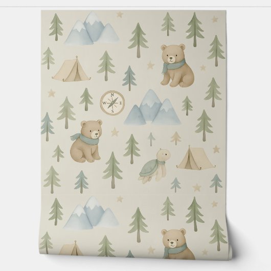 Woodland Adventure Boy Kinderzimmer Wallpaper Bear Tapete (Abrollen)