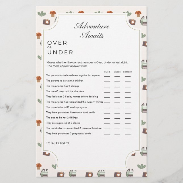 Woodland Adventure erwartet Camping Baby Shower Ga (Vorderseite)