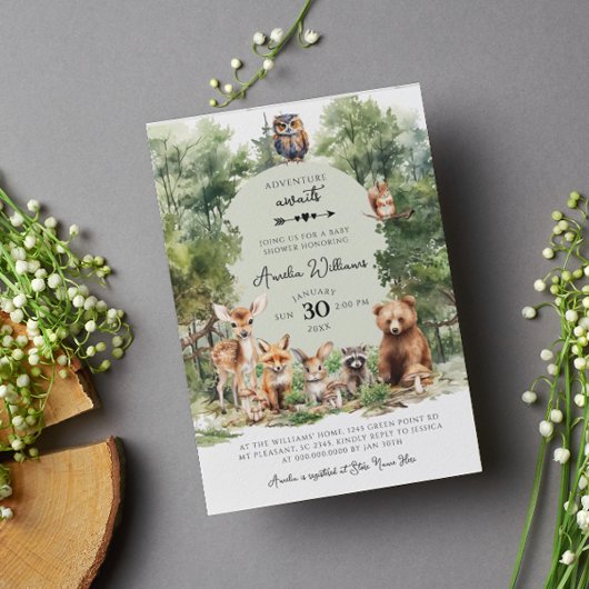 Woodland Adventure erwartet Forest Baby Shower Einladung