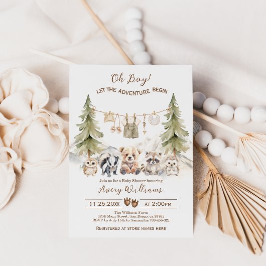 Woodland Adventure Oh Boy Baby Shower Einladung