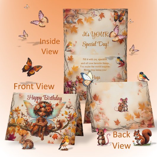 Woodland African Fairy Happy Birthday Karte