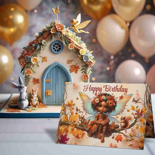 Woodland African Fairy Happy Birthday Karte