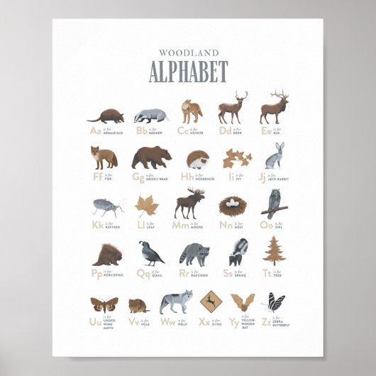 Woodland Alphabet Animal ABC Kinderzimmer Decor Poster (Vorne)