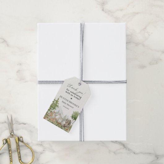 Woodland Animal Adventure erwartet Baby Shower Fev Geschenkanhänger (Mit Garn)