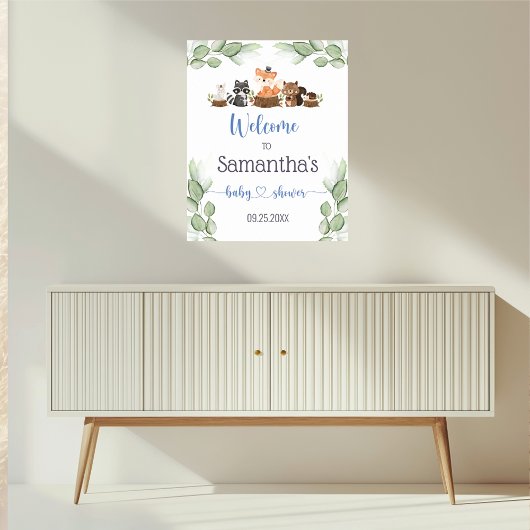 Woodland Animal Baby Dusche Willkommenspender Poster