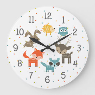 Woodland animal baby nursery clock, neutral gender große wanduhr