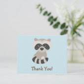 Woodland Animal Baby Raccoon auf Blue Danke Postkarte (Stehend Vorderseite)