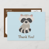 Woodland Animal Baby Raccoon auf Blue Danke Postkarte (Vorne/Hinten)