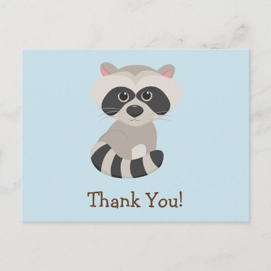 Woodland Animal Baby Raccoon auf Blue Danke Postkarte (Vorderseite)