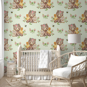 Woodland Animal Bear Duck Bunny Baby Kinderzimmer Tapete