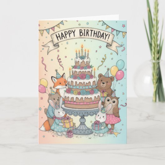 Woodland Animal Birthday Party Card Karte (Vorderseite)