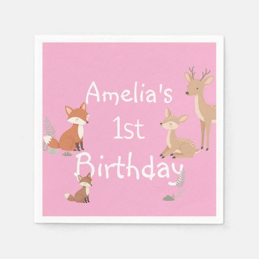 Woodland Animal Birthday Party Serviette (Vorderseite)