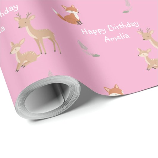 Woodland Animal Birthday Personalized Geschenkpapier (Rolleneckpunkt)