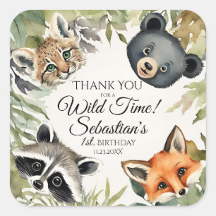 Woodland Animal Birthday Vielen Dank Quadratischer Aufkleber