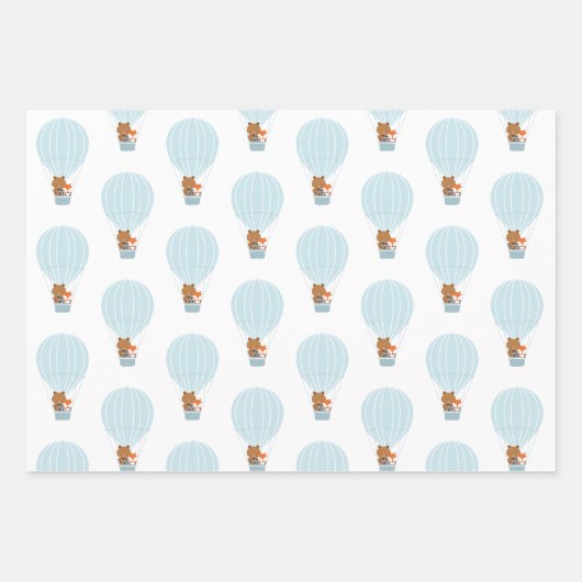 Woodland Animal Blue Heißluftballon Geschenkpapier Set (Vorderseite 2)