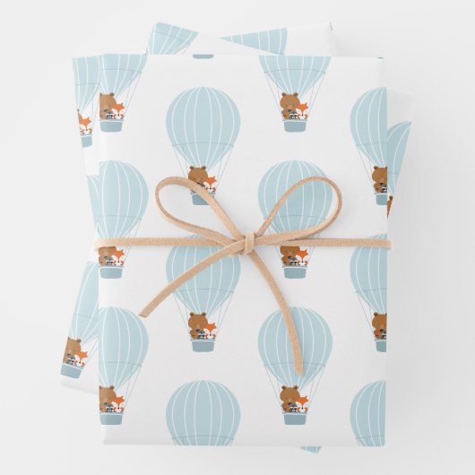 Woodland Animal Blue Heißluftballon Geschenkpapier Set (Beispiel)