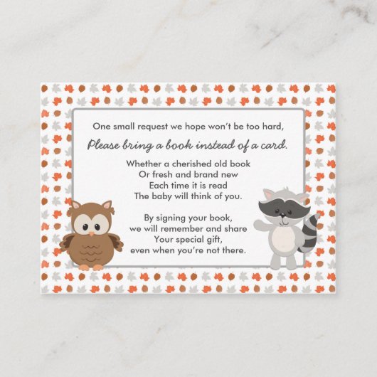 Woodland Animal Book Request / Baby Dusche Begleitkarte (Vorderseite)