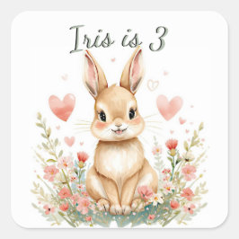 Woodland Animal Cute Bunny Pastel Pink Hearts Quadratischer Aufkleber