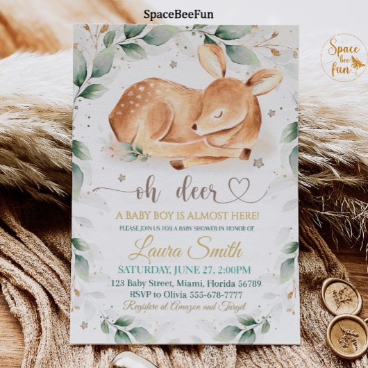 Woodland animal Deer Baby Shower Einladungs-Junge Einladung