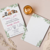 Woodland Animal Eucalyptus Pink Baby Dusche Einladung