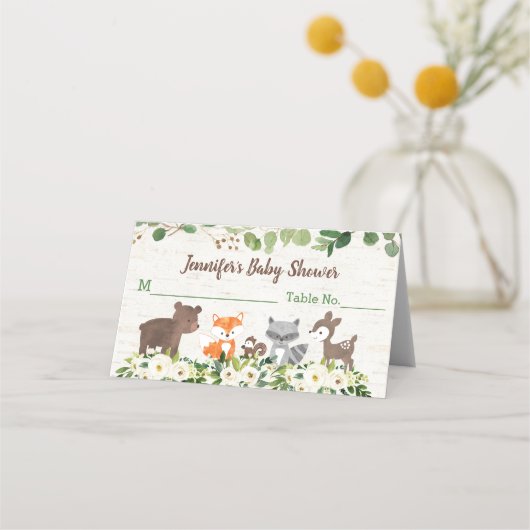 Woodland Animal Floral Baby Dusche Platzkarte (Vorderseite)