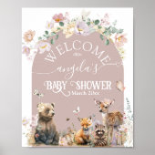 Woodland animal floral girl Baby Dusche willkommen Poster (Vorne)