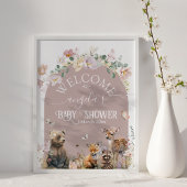 Woodland animal floral girl Baby Dusche willkommen Poster