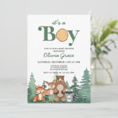 Woodland Animal Forrest Boy Babydusche Einladung (Stehend Vorderseite)