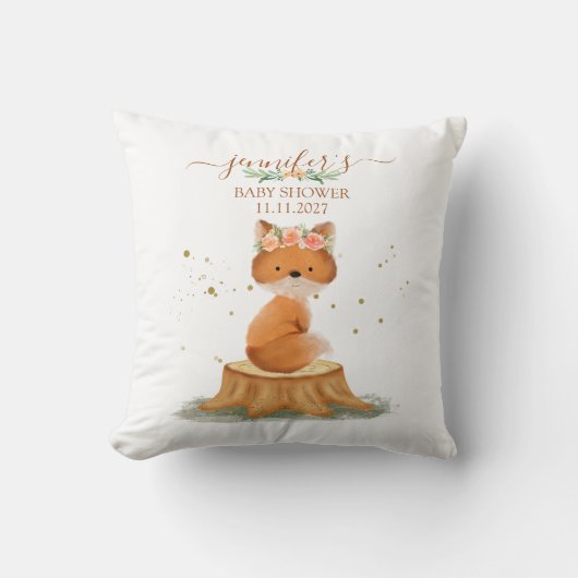 Woodland Animal Fox Baby Shower Botanical Design Kissen (Vorderseite)