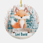 Woodland Animal Fox Boho Boy Baby's 1. Weihnachten Keramik Ornament (Hinten)