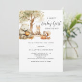 Woodland Animal Girl Kinderdusche Einladung (Stehend Vorderseite)