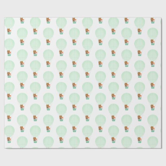 Woodland Animal Green Heißluftballon Geschenkpapier (Flach)