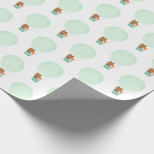 Woodland Animal Green Heißluftballon Geschenkpapier (Ecke)