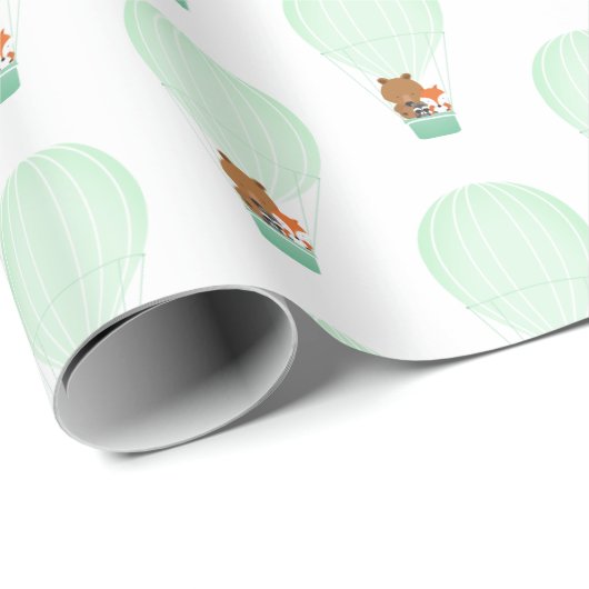 Woodland Animal Green Heißluftballon Geschenkpapier (Rolleneckpunkt)