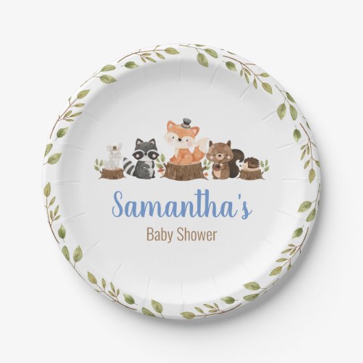 Woodland Animal Greenerity Watercolor Kinderdusche Pappteller (Vorderseite)