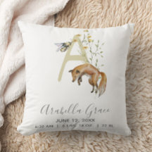 Woodland Animal Letter A Monogram Baby Birth Stats