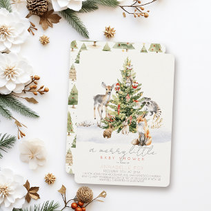 Woodland Animal Merry Little Christmas Baby Shower Einladung