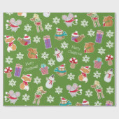Woodland Animal Muster Grün Frohe Weihnachten Geschenkpapier (Flach)