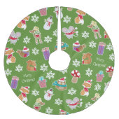 Woodland Animal Muster Grün Frohe Weihnachten Polyester Weihnachtsbaumdecke (Vorderseite)