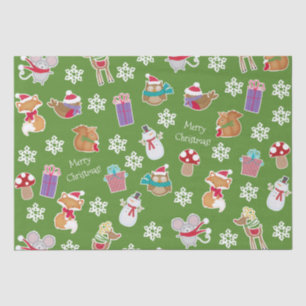 Woodland Animal Muster Grün Frohe Weihnachten Seidenpapier