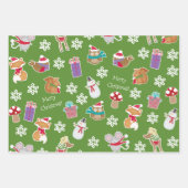 Woodland Animal Muster Red Green Frohe Weihnachten Geschenkpapier Set (Vorderseite 3)