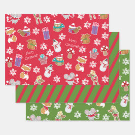Woodland Animal Muster Red Green Frohe Weihnachten Geschenkpapier Set